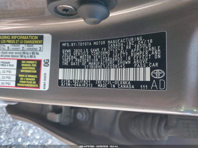 Toyota COROLLA LE 2018 2T1BURHE1JC098545 Image 9