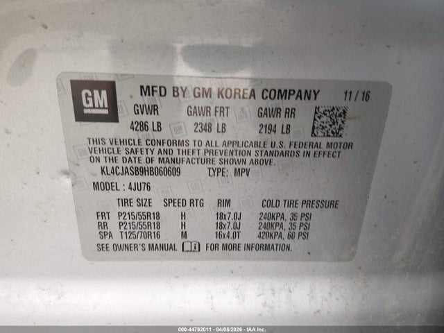 Продажа на аукционе авто 2017 Buick Encore Preferred, vin: KL4CJASB9HB060609, номер лота: 44792011