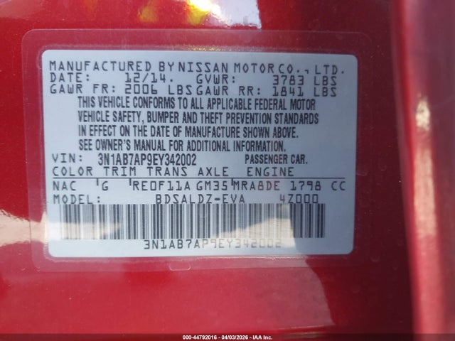 Nissan SENTRA SV 2014 3N1AB7AP9EY342002 Image 9