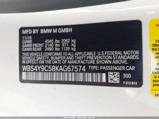 WBS4Y9C58KAG67574 BMW M4