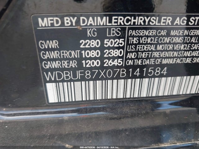 44792036 :رقم المزاد ، WDBUF87X07B141584 vin ، 2007 Mercedes-benz E 350 4matic مزاد بيع