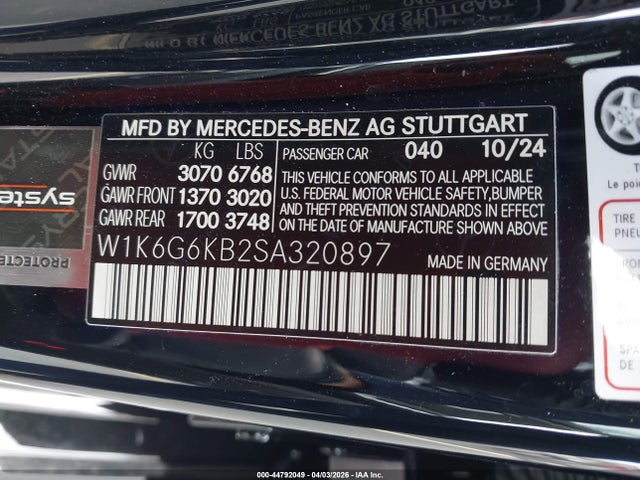 W1K6G6KB2SA320897 Mercedes-Benz S 580e 4matic