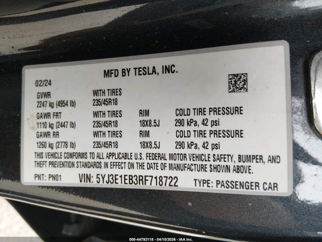 2024 TESLA MODEL 3 5YJ3E1EB3RF718722 Photo 8