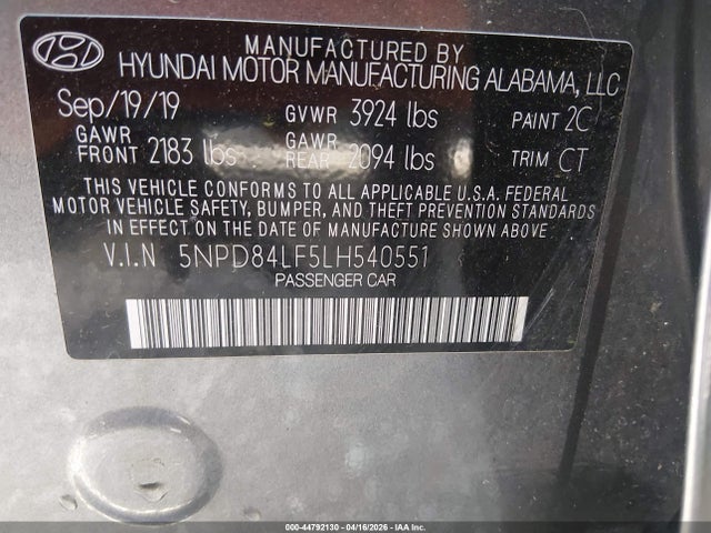 2020 Hyundai Elantra Value Edition მანქანა იყიდება აუქციონზე, vin: 5NPD84LF5LH540551, აუქციონის ნომერი: 44792130