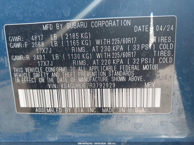 4S4GUHU67R3792929 Subaru Crosstrek Wilderness