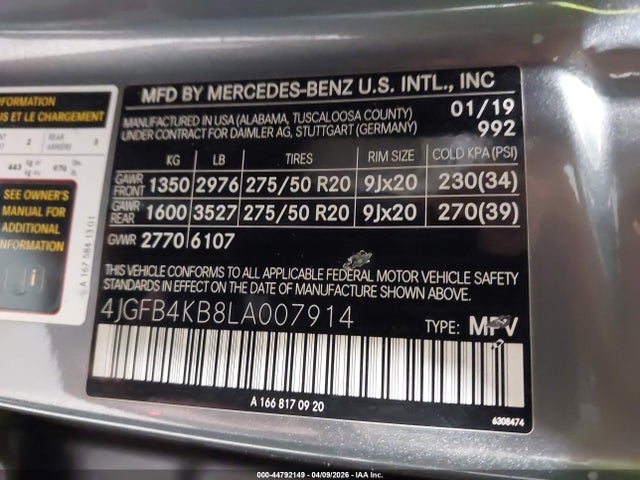 Продажа на аукционе авто 2020 Mercedes-benz Gle 350 4matic, vin: 4JGFB4KB8LA007914, номер лота: 44792149