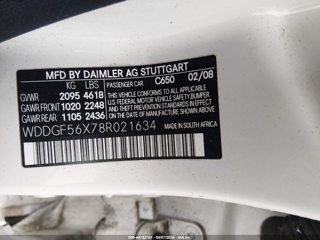 Продаж на аукціоні авто 2008 Mercedes-benz C 350 Sport, vin: WDDGF56X78R021634, номер лоту: 44792161