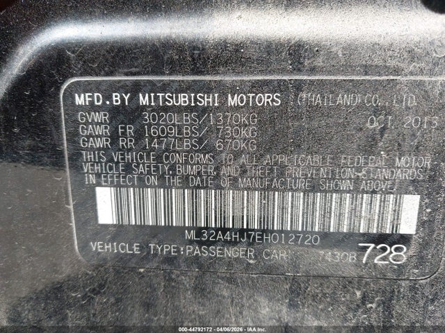 2014 Mitsubishi Mirage Es მანქანა იყიდება აუქციონზე, vin: ML32A4HJ7EH012720, აუქციონის ნომერი: 44792172