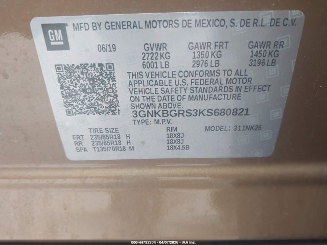 3GNKBGRS3KS680821 Chevrolet Blazer