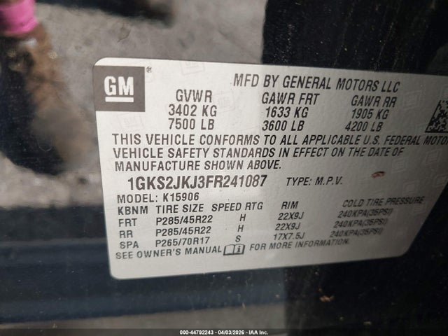 2015 GMC YUKON XL 1500 1GKS2JKJ3FR241087 Photo 8