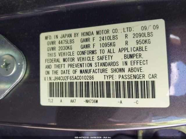 Продажа на аукционе авто 2010 Acura Tsx 2.4, vin: JH4CU2F65AC010286, номер лота: 44792310