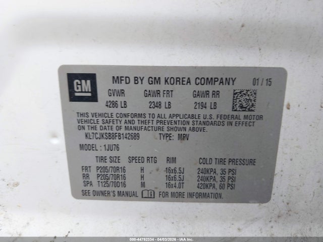Chevrolet Trax 1ls 2015 KL7CJKSB8FB142689 Image 9