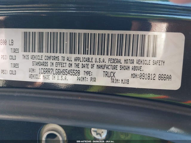 Продажа на аукционе авто 2017 Ram 1500 Big Horn  4x4 5'7 Box, vin: 1C6RR7LG6HS545528, номер лота: 44792345