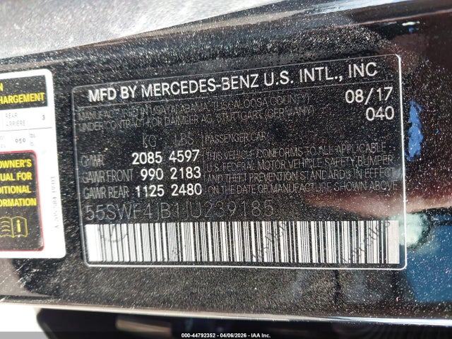 44792352 :رقم المزاد ، 55SWF4JB1JU239185 vin ، 2018 Mercedes-benz C 300 مزاد بيع