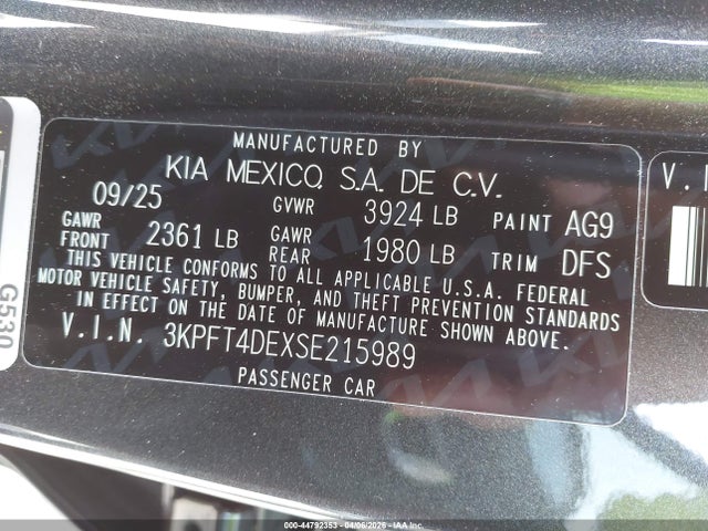 Aukcja sprzedaży 2025 Kia K4 Lx, vin: 3KPFT4DEXSE215989, numer aukcji: 44792353