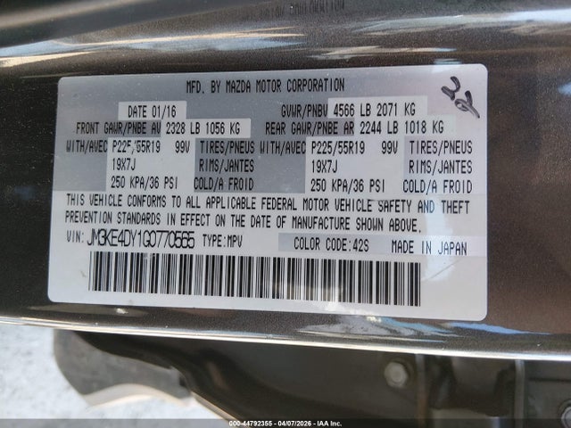 Aukcja sprzedaży 2016 Mazda Cx-5 Grand Touring, vin: JM3KE4DY1G0770565, numer aukcji: 44792355