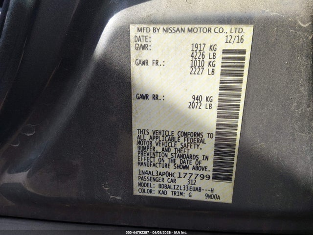1N4AL3AP0HC177799 Nissan Altima 2.5 Sv