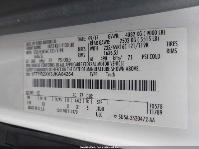 Продажа на аукционе авто 2018 Ford Transit-250, vin: 1FTYR2XV3JKA04264, номер лота: 44792368