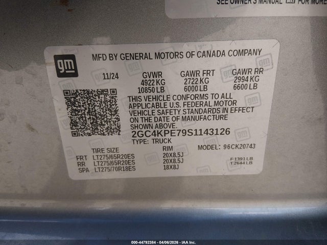 Продажа на аукционе авто 2025 Chevrolet Silverado 2500hd 4wd  Standard Bed Ltz, vin: 2GC4KPE79S1143126, номер лота: 44792384