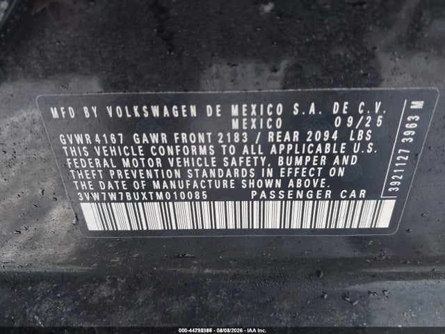 2026 Volkswagen Jetta Se მანქანა იყიდება აუქციონზე, vin: 3VW7W7BUXTM010085, აუქციონის ნომერი: 44792396