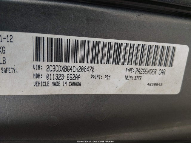 Продажа на аукционе авто 2012 Dodge Charger Se, vin: 2C3CDXBG4CH200470, номер лота: 44792417