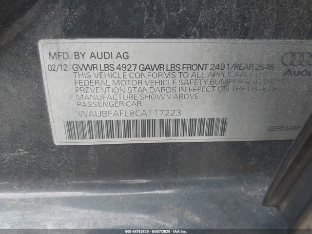 2012 AUDI A4 WAUBFAFL8CA117223 Photo 8