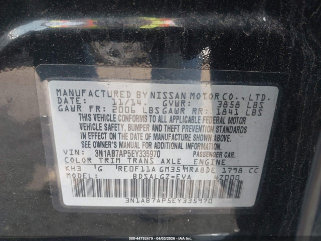Продаж на аукціоні авто 2014 Nissan Sentra Sl, vin: 3N1AB7AP5EY335970, номер лоту: 44792479