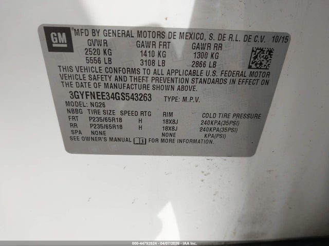 2016 CADILLAC SRX 3GYFNEE34GS543263 Photo 8