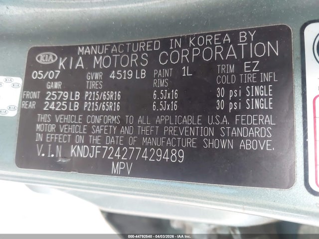 Aukcja sprzedaży 2007 Kia Sportage Lx, vin: KNDJF724277429489, numer aukcji: 44792540