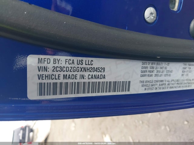 2022 Dodge Challenger Sxt Awd მანქანა იყიდება აუქციონზე, vin: 2C3CDZGGXNH204529, აუქციონის ნომერი: 44792550