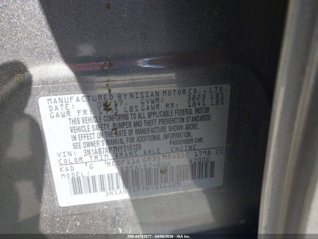 Aukcja sprzedaży 2017 Nissan Sentra S, vin: 3N1AB7AP7HY316129, numer aukcji: 44792577