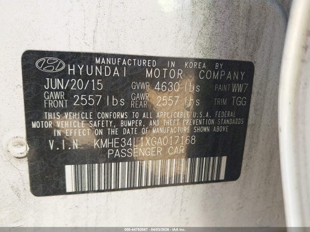 Продажа на аукционе авто 2016 Hyundai Sonata Hybrid Limited, vin: KMHE34L1XGA017168, номер лота: 44792587