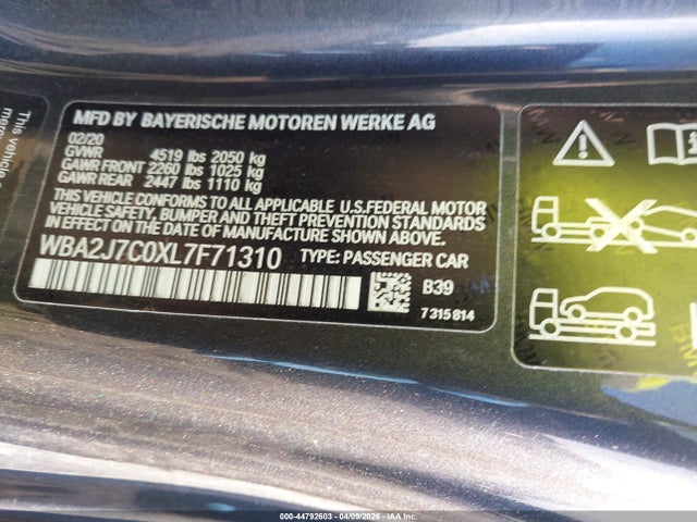 Aukcja sprzedaży 2020 Bmw M240i Xdrive, vin: WBA2J7C0XL7F71310, numer aukcji: 44792603