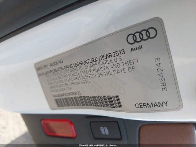 2017 Audi A4 2.0t Premium მანქანა იყიდება აუქციონზე, vin: WAUENAF42HN039773, აუქციონის ნომერი: 44792688
