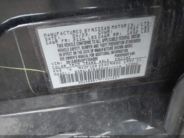 Aukcja sprzedaży 2023 Nissan Sentra S Xtronic Cvt, vin: 3N1AB8BV9PY264889, numer aukcji: 44792698