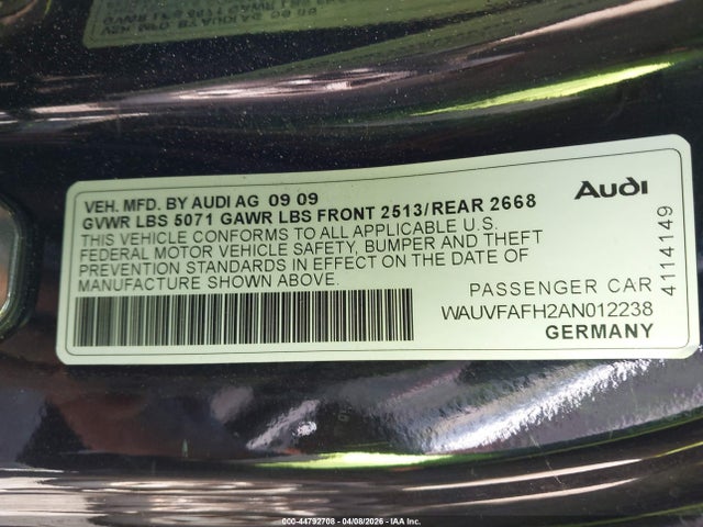 44792708 :رقم المزاد ، WAUVFAFH2AN012238 vin ، 2010 Audi A5 2.0t Premium مزاد بيع