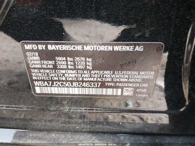 Продаж на аукціоні авто 2018 Bmw 740e Xdrive Iperformance, vin: WBA7J2C50JB246337, номер лоту: 44792724