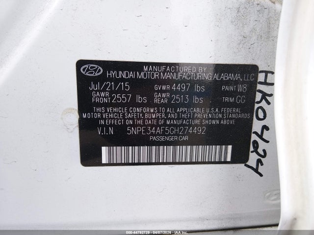 Aukcja sprzedaży 2016 Hyundai Sonata Sport, vin: 5NPE34AF5GH274492, numer aukcji: 44792729