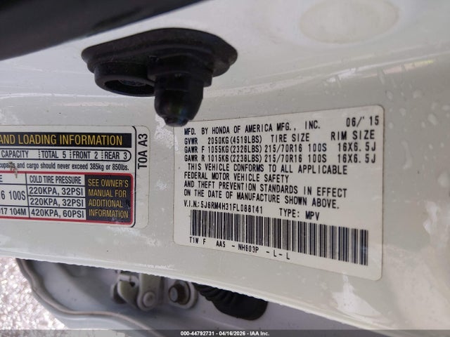 Aukcja sprzedaży 2015 Honda Cr-v Lx, vin: 5J6RM4H31FL088141, numer aukcji: 44792731