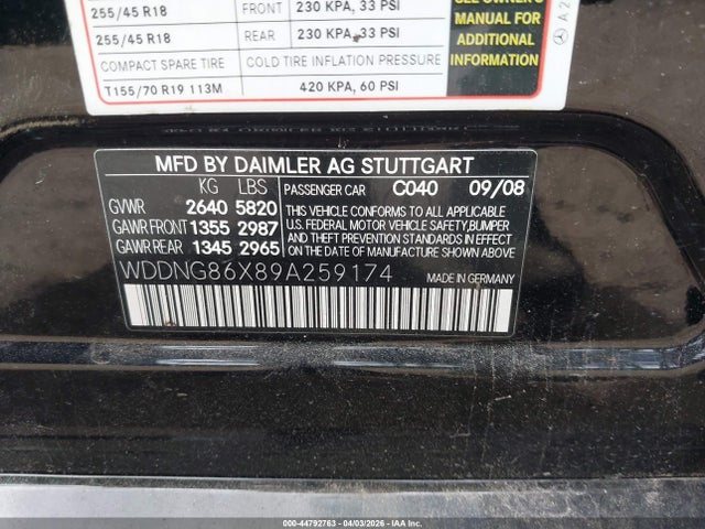 2009 MERCEDES-BENZ S 550 WDDNG86X89A259174 Photo 8