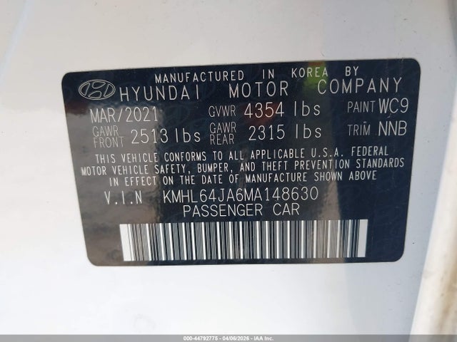 KMHL64JA6MA148630 Hyundai SONATA SEL