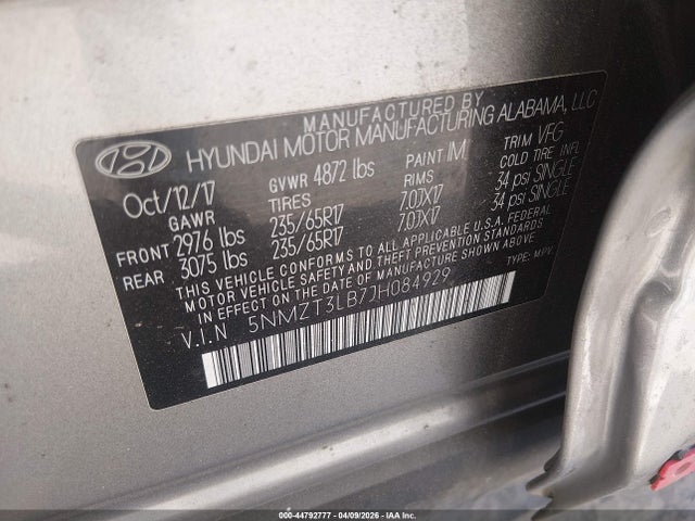 44792777 :رقم المزاد ، 5NMZT3LB7JH084929 vin ، 2018 Hyundai Santa Fe Sport 2.4l مزاد بيع