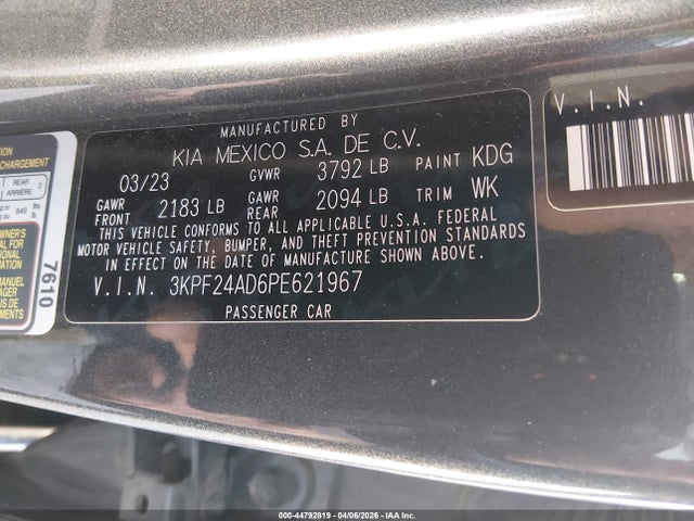 Продажа на аукционе авто 2023 Kia Forte Lxs, vin: 3KPF24AD6PE621967, номер лота: 44792819
