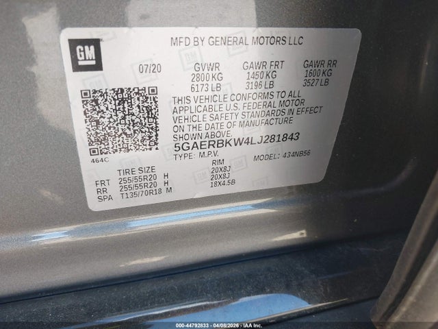 44792833 :رقم المزاد ، 5GAERBKW4LJ281843 vin ، 2020 Buick Enclave Fwd Essence مزاد بيع