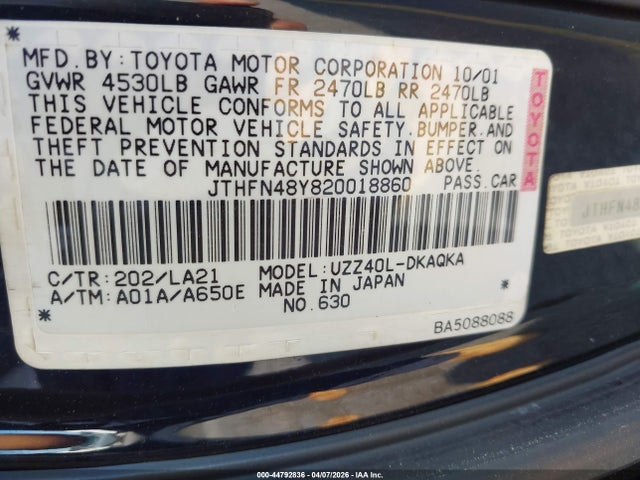 Продажа на аукционе авто 2002 Lexus Sc 430, vin: JTHFN48Y820018860, номер лота: 44792836