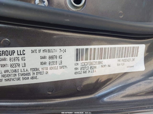 Продажа на аукционе авто 2014 Dodge Dart Gt, vin: 1C3CDFEB6ED918841, номер лота: 44792861