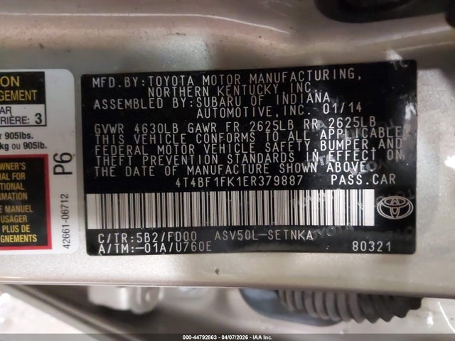 Продаж на аукціоні авто 2014 Toyota Camry Le, vin: 4T4BF1FK1ER379887, номер лоту: 44792863