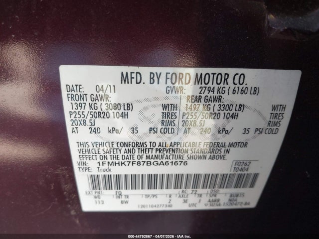 Aukcja sprzedaży 2011 Ford Explorer Limited, vin: 1FMHK7F87BGA61676, numer aukcji: 44792867