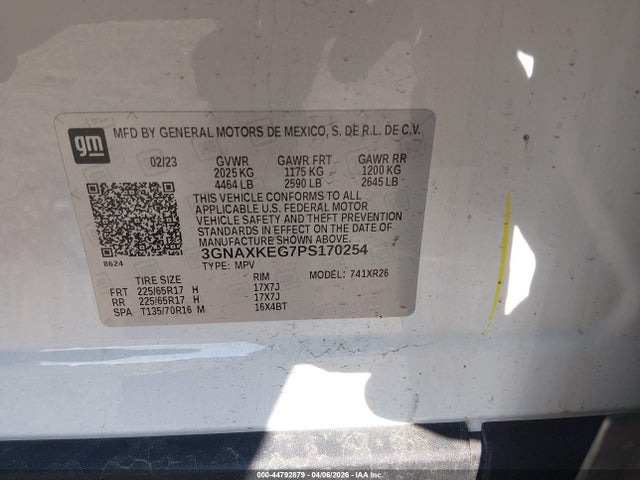 Продажа на аукционе авто 2023 Chevrolet Equinox Fwd Lt, vin: 3GNAXKEG7PS170254, номер лота: 44792879