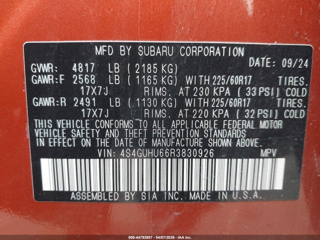 Aukcja sprzedaży 2024 Subaru Crosstrek Wilderness, vin: 4S4GUHU66R3830926, numer aukcji: 44792887